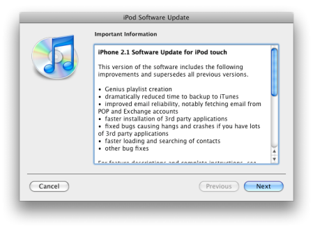 iPod touch Software 2.1
